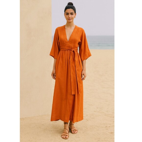 Three Graces Dresses & Skirts - Three Graces Orange Vivi Linen Sundress 2 Orange NWT